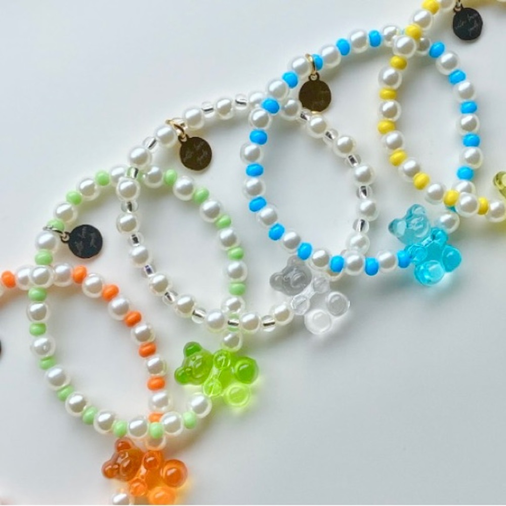 Y2K Gummy /Teddy Bear Faux Pearl Chunky Beaded Stretch Bracelet Trendy Jewelry